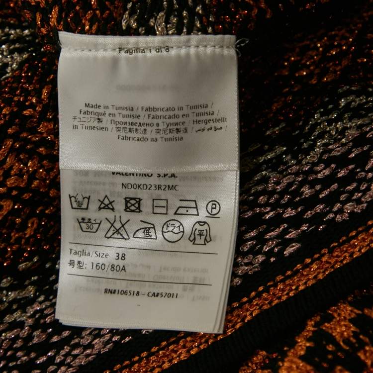 Pre Owned M Missoni Black/Orange Patterned Lurex Knit V-Neck Midi Dress S