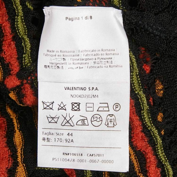 Pre Owned M Missoni Black/Orange Pointelle Knit Long Sleeve Midi Dress M