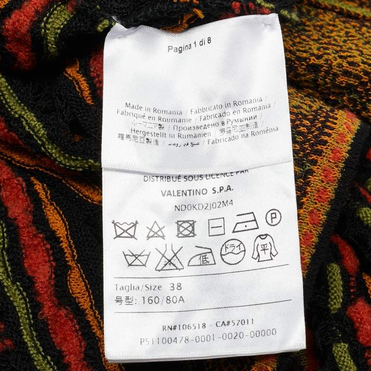 Pre Owned M Missoni Black/Orange Pointelle Knit Long Sleeve Midi Dress S