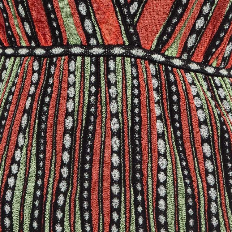Pre Owned M Missoni Green/Orange Alga and Bubble Pattern Knit Midi Dress L
