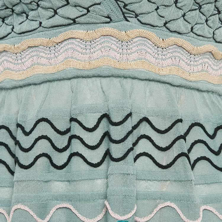 Pre Owned M Missoni Blue Patterned Knit V-Neck Flared Top M