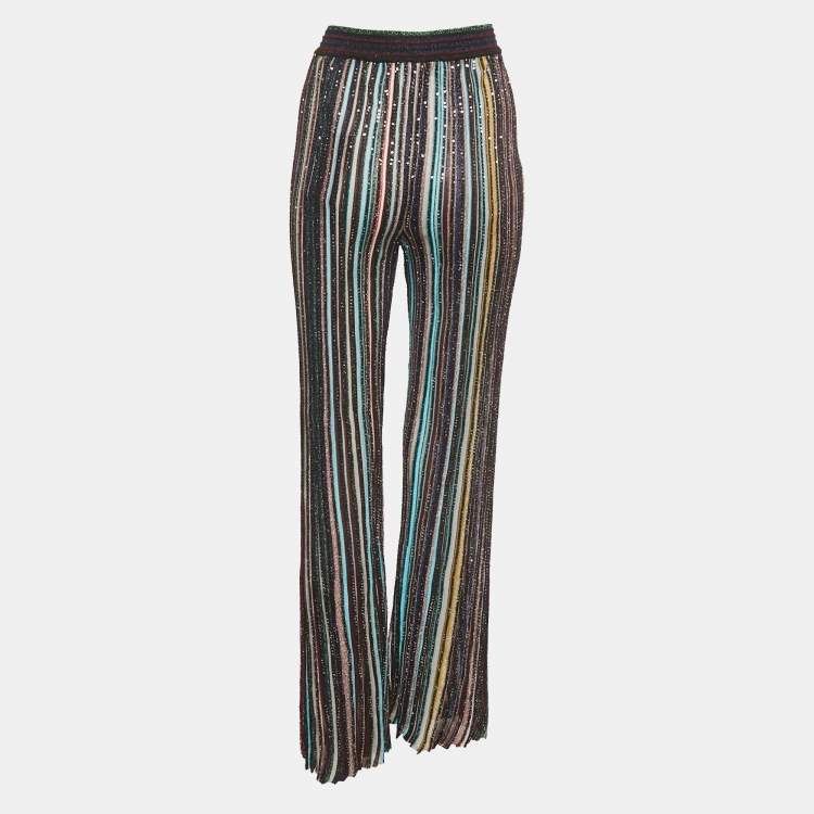 Pre Owned M Missoni Black Sequin Lurex Knit Flared Pants L