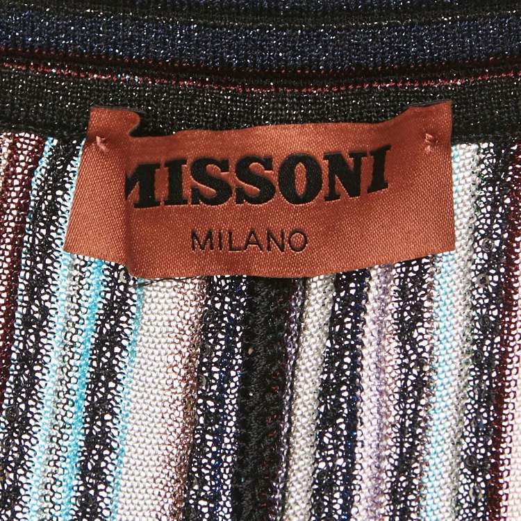 Pre Owned M Missoni Black Sequin Lurex Knit Flared Pants L