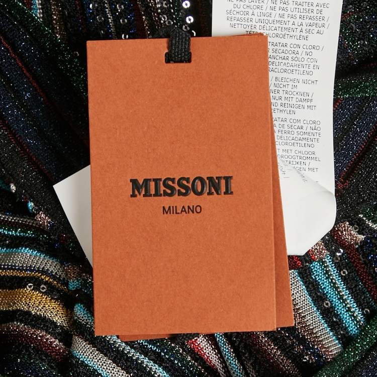 Pre Owned M Missoni Black Sequin Lurex Knit Flared Pants L