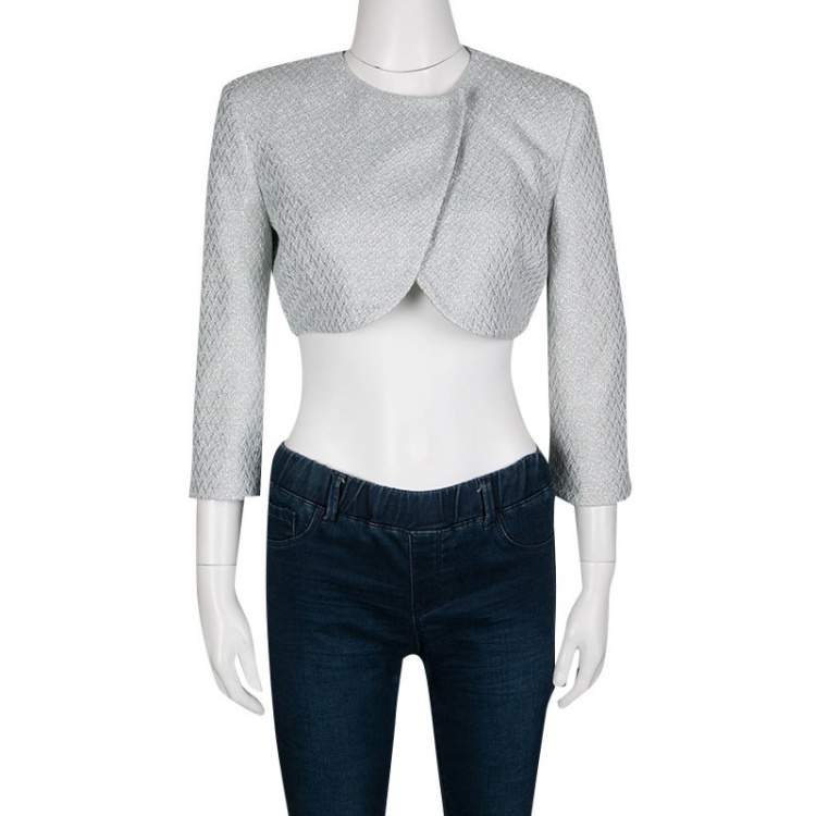 Pre Owned M Missoni Metallic Powder Blue Textured Cropped Jacket M