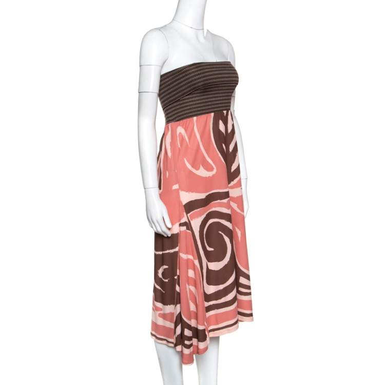 Pre Owned M Missoni Multicolor Knit Ribbed Bodice Detail Strapless Dress L