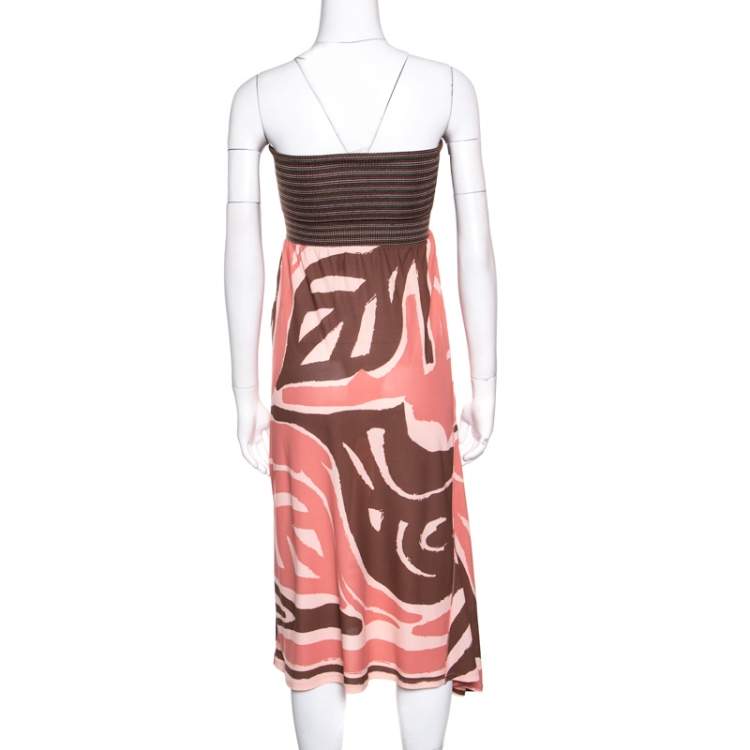 Pre Owned M Missoni Multicolor Knit Ribbed Bodice Detail Strapless Dress L