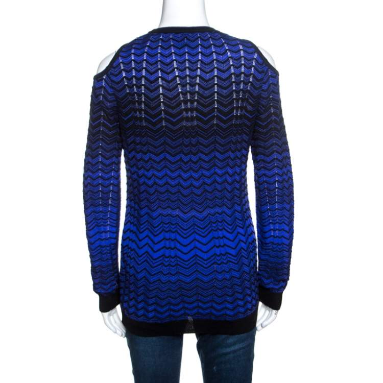 Pre Owned M Missoni Bicolor Chevron Patterned Knit Cold Shoulder Top M