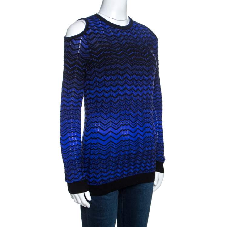 Pre Owned M Missoni Bicolor Chevron Patterned Knit Cold Shoulder Top M