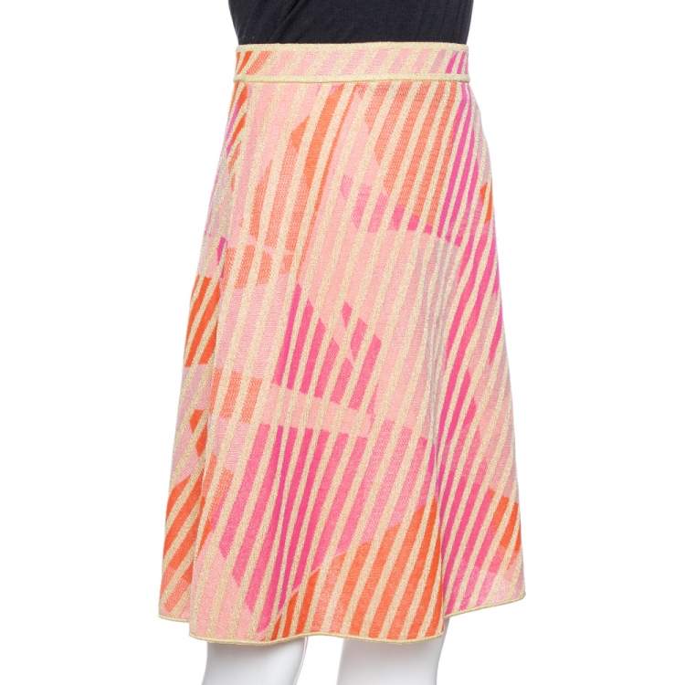 Pre Owned M Missoni Pink & Orange Metallic Knit A-Line Skirt M