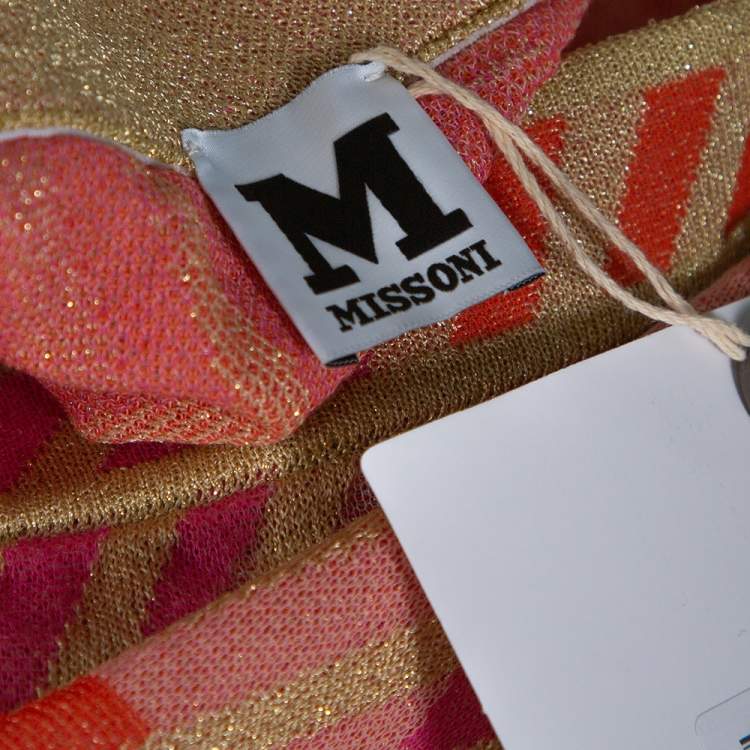 Pre Owned M Missoni Pink & Orange Metallic Knit A-Line Skirt M
