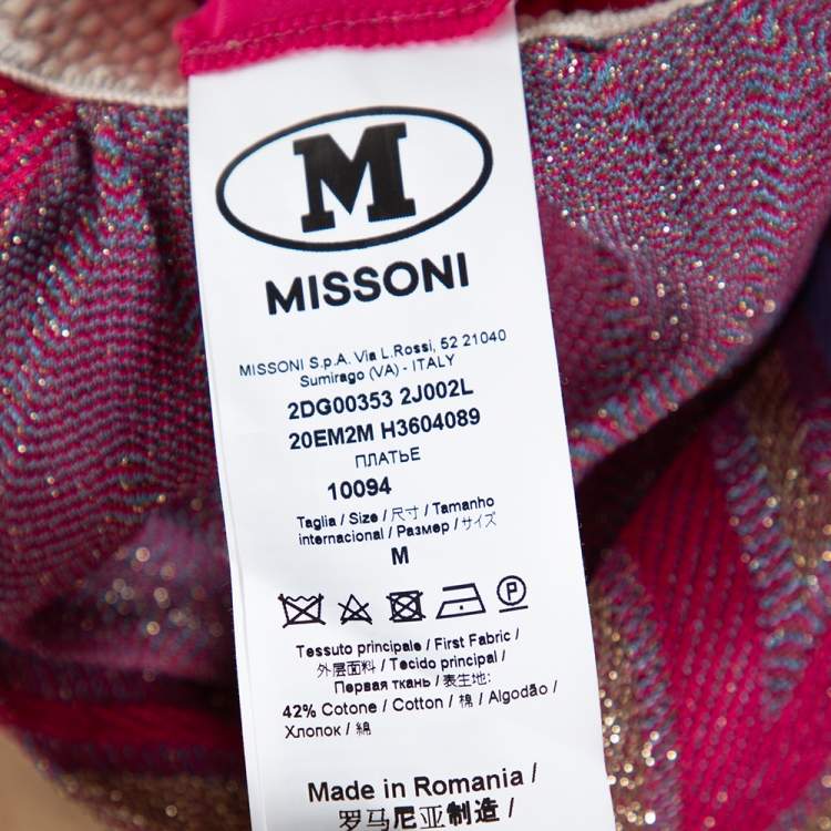 Pre Owned M Missoni Pink & Blue Lurex Zig Zag Knit Mini Dress M