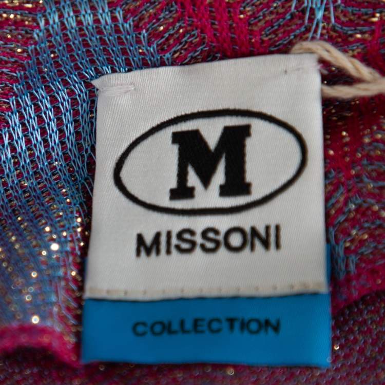 Pre Owned M Missoni Pink & Blue Lurex Zig Zag Knit Mini Dress M