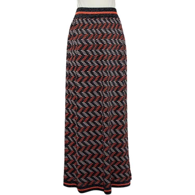 Pre Owned M Missoni Multicolor Geometric Pattern Lurex Knit Maxi Skirt L