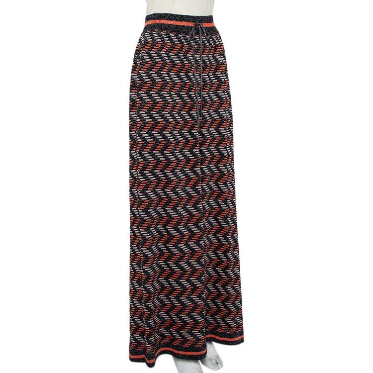 Pre Owned M Missoni Multicolor Geometric Pattern Lurex Knit Maxi Skirt L