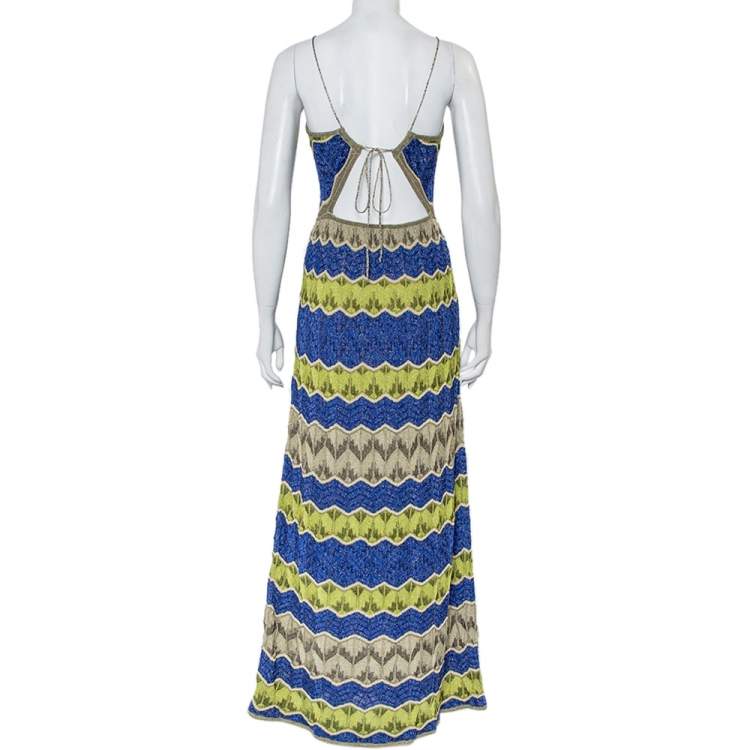 Pre Owned M Missoni Multicolor Lurex Patterned Knit Backless Maxi Dress S