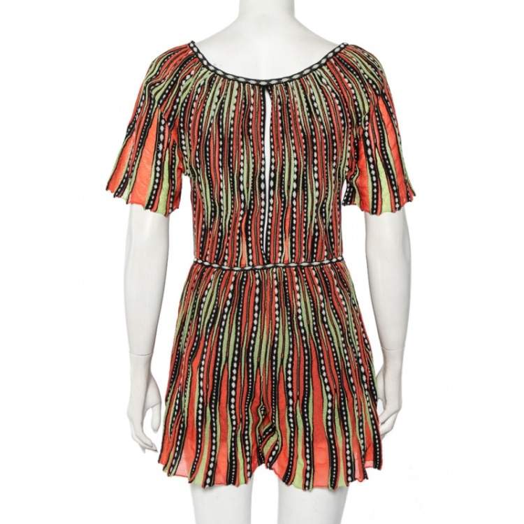 Pre Owned M Missoni Multicolor Striped Knit Tie Detail Playsuit S