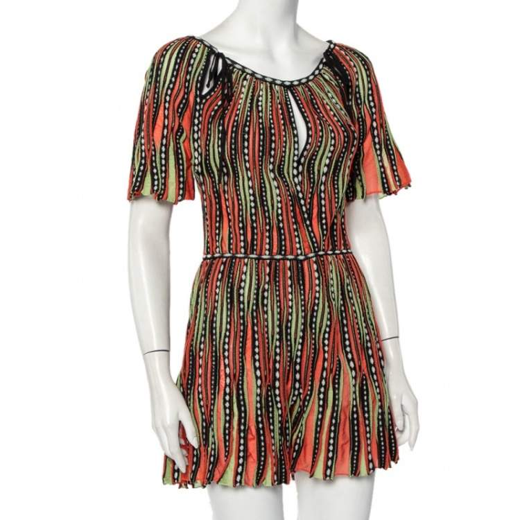 Pre Owned M Missoni Multicolor Striped Knit Tie Detail Playsuit S