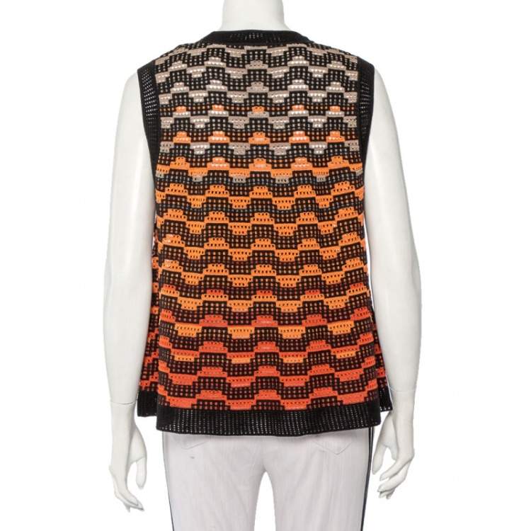 Pre Owned M Missoni Multicolor Perforated Knit Sleeveless Top L