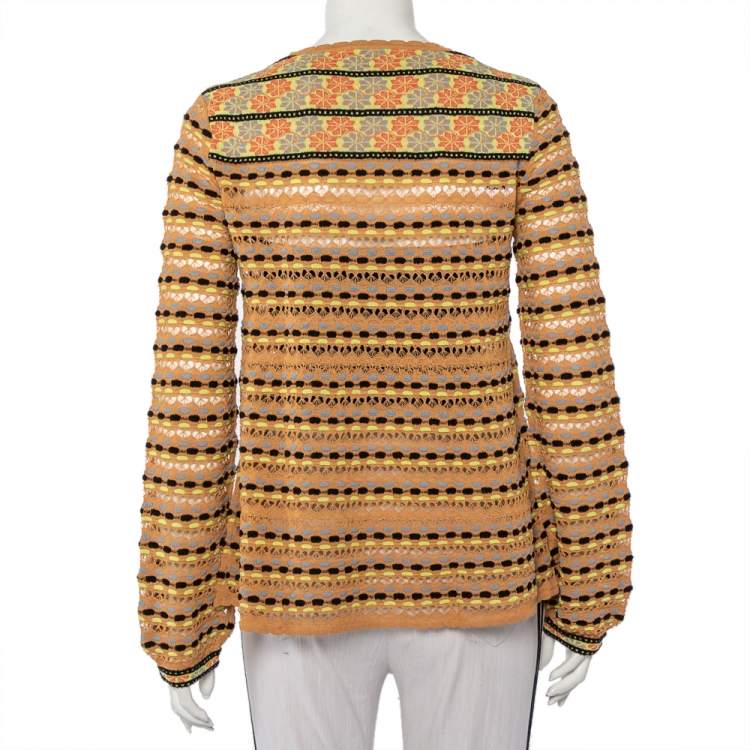 مملوكة مسبقًا M Missoni Beige Straw Perforated Knit Long Sleeve Top L