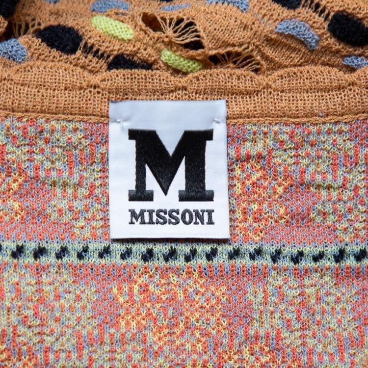 مملوكة مسبقًا M Missoni Beige Straw Perforated Knit Long Sleeve Top L