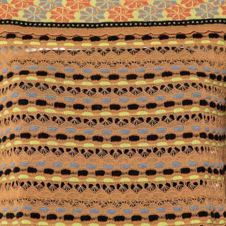 مملوكة مسبقًا M Missoni Beige Straw Perforated Knit Long Sleeve Top L