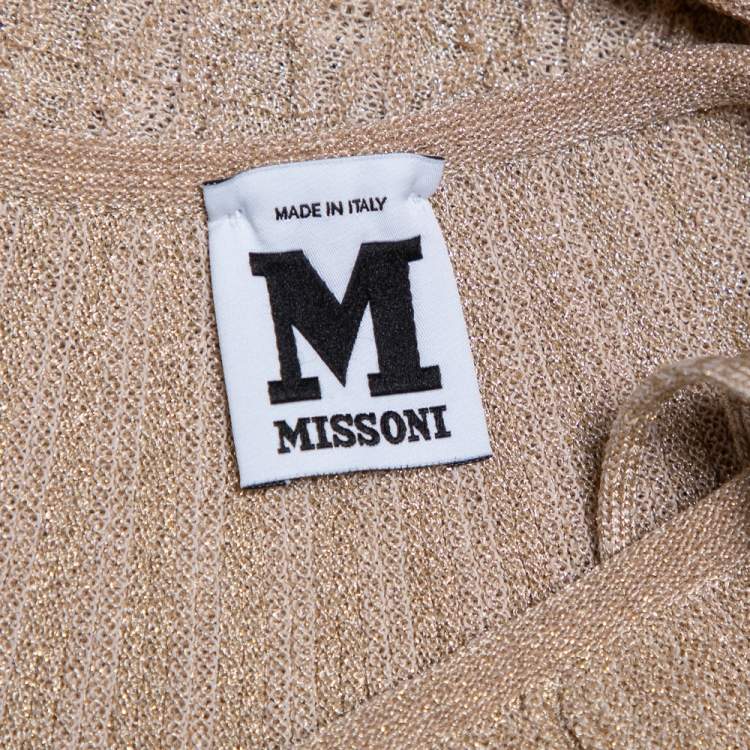 Pre Owned M Missoni Beige Lurex Knit Tie Detail Top L