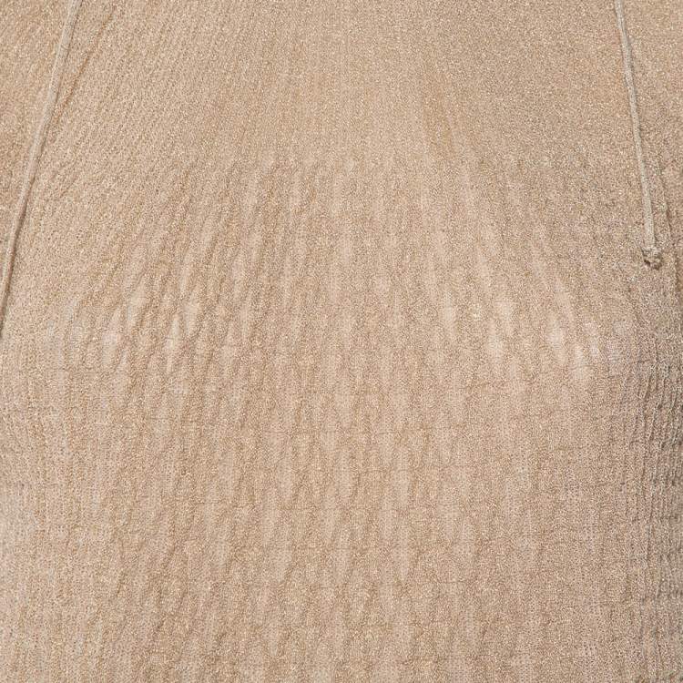 Pre Owned M Missoni Beige Lurex Knit Tie Detail Top L