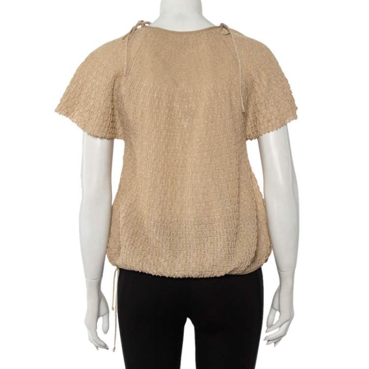Pre Owned M Missoni Beige Lurex Knit Tie Detail Top L