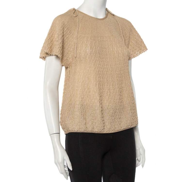 Pre Owned M Missoni Beige Lurex Knit Tie Detail Top L