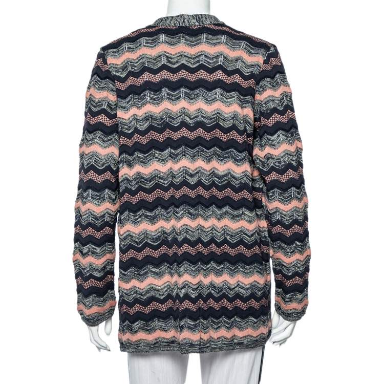 Pre Owned M Missoni Multicolor Chevron Patterned Knit Open Front Cardigan M