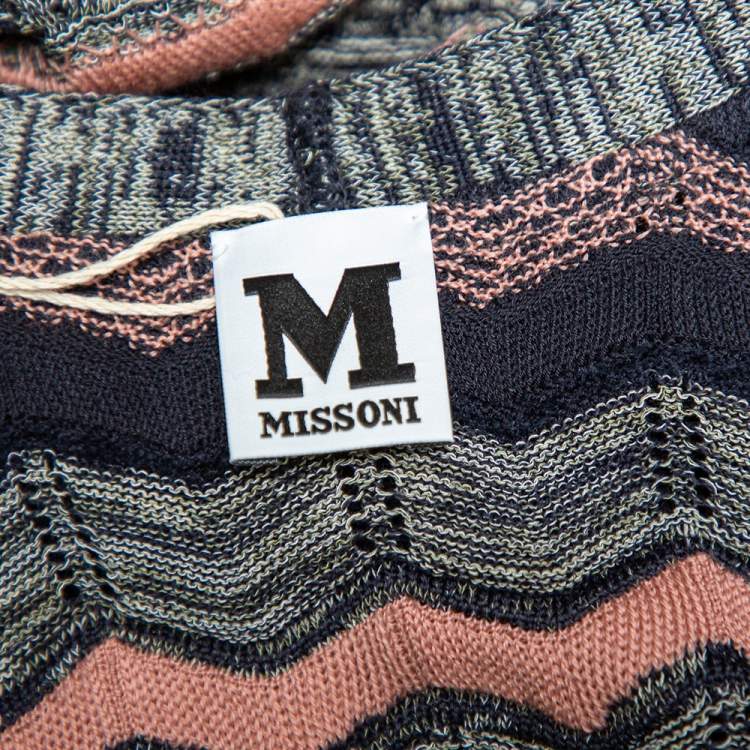 Pre Owned M Missoni Multicolor Chevron Patterned Knit Open Front Cardigan M