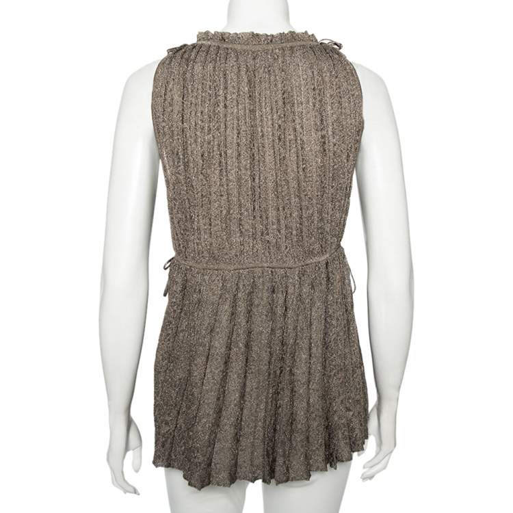 Pre Owned M Missoni Metallic Knit Lurex Ruffled Neck Detail Pleated Top L 