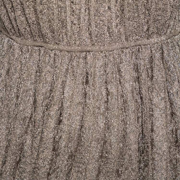 Pre Owned M Missoni Metallic Knit Lurex Ruffled Neck Detail Pleated Top L 