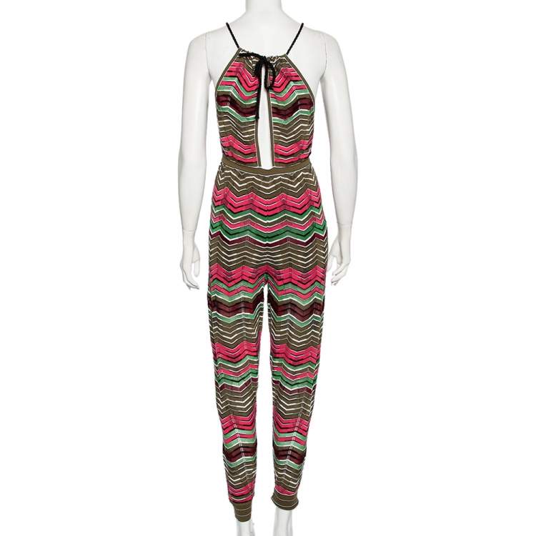Pre Owned M Missoni Multicolored Knit Back Tie Detail Jumpsuit S 
