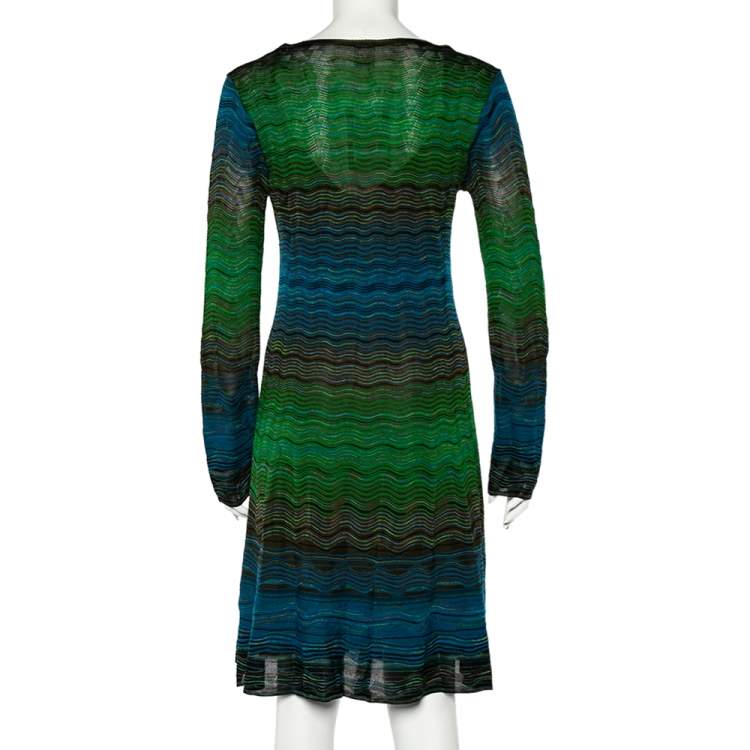 م�ملوكة مسبقًا Missoni Multicolored Patterned Knit V-neck Flared Dress L