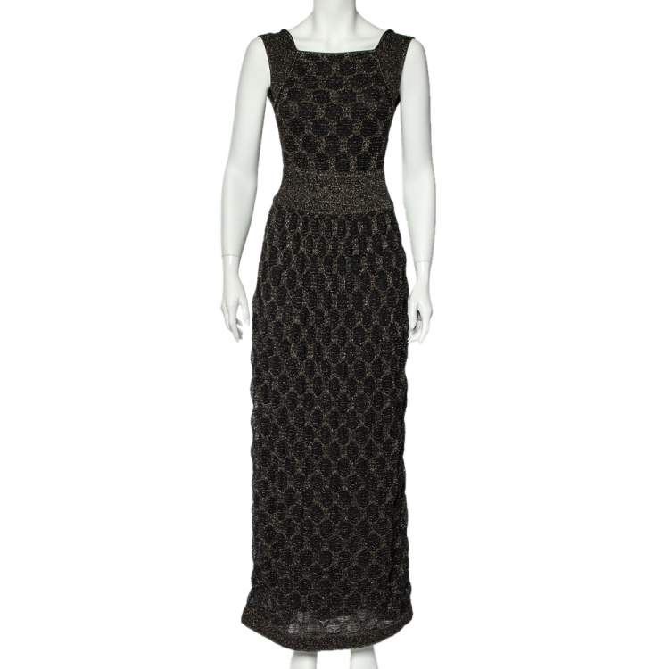 Pre Owned M Missoni Black Lurex Patterned Knit Sleeveless Maxi Dress M