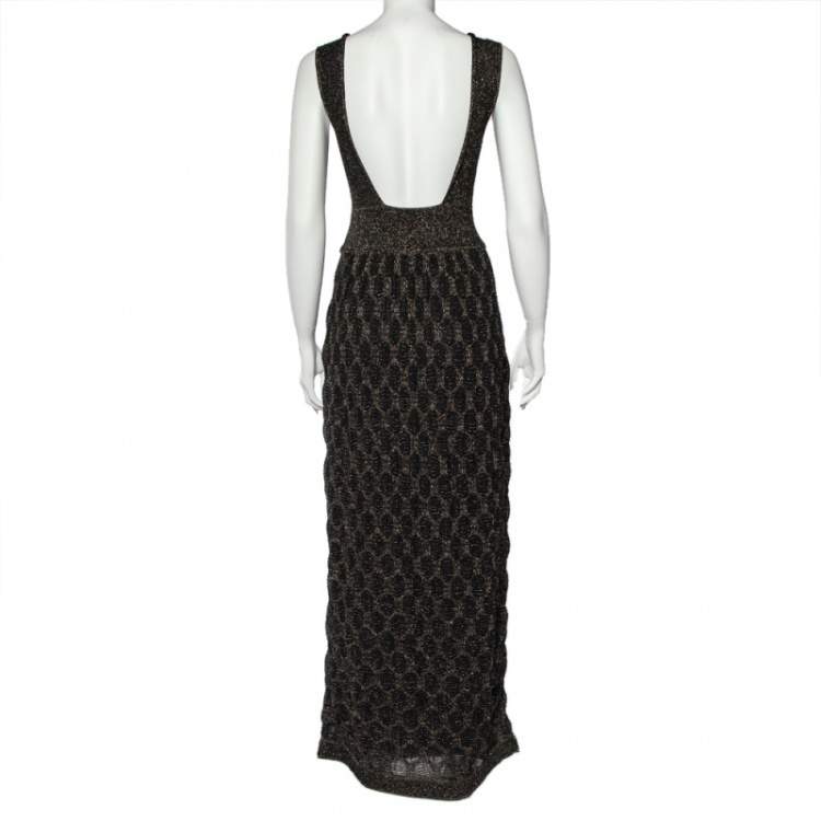 Pre Owned M Missoni Black Lurex Patterned Knit Sleeveless Maxi Dress M