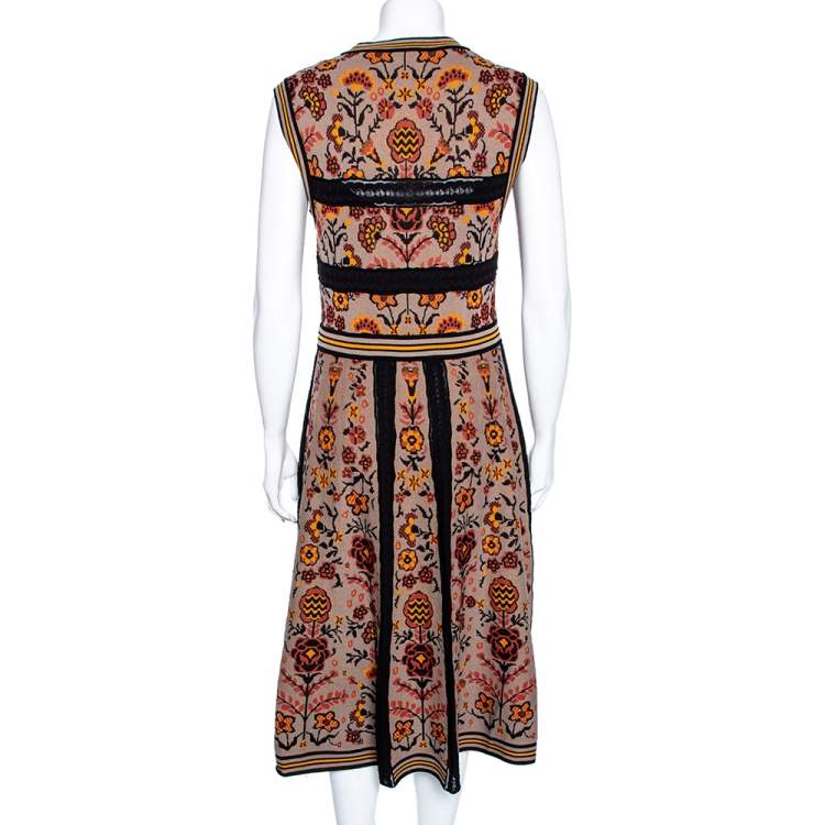 Pre Owned M Missoni Multicolored Floral Pattern Knit Flared Midi Dress L 