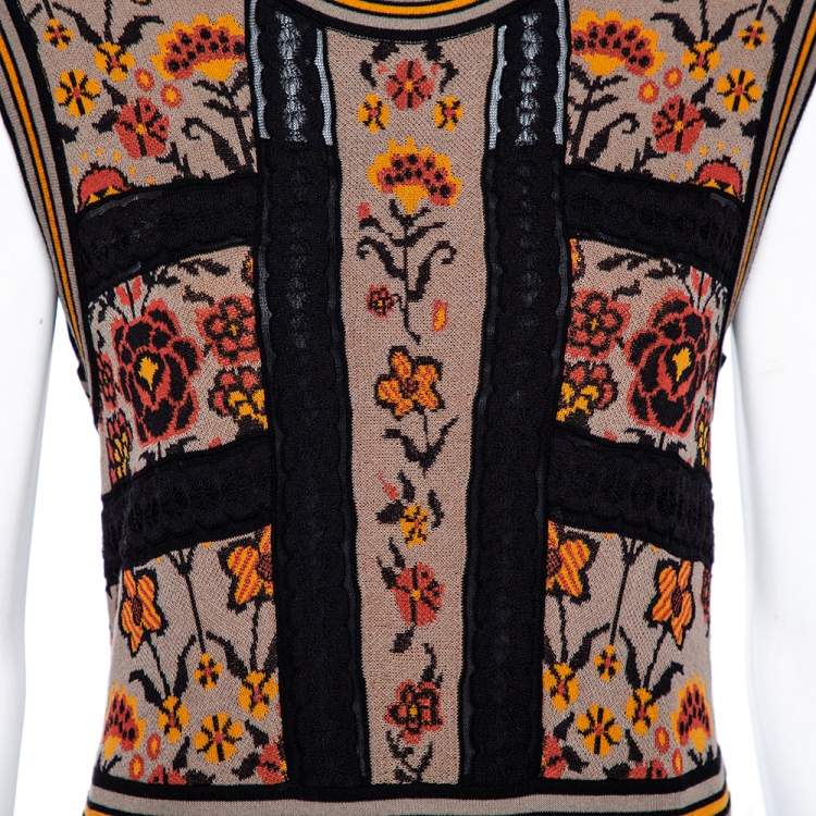 Pre Owned M Missoni Multicolored Floral Pattern Knit Flared Midi Dress L 