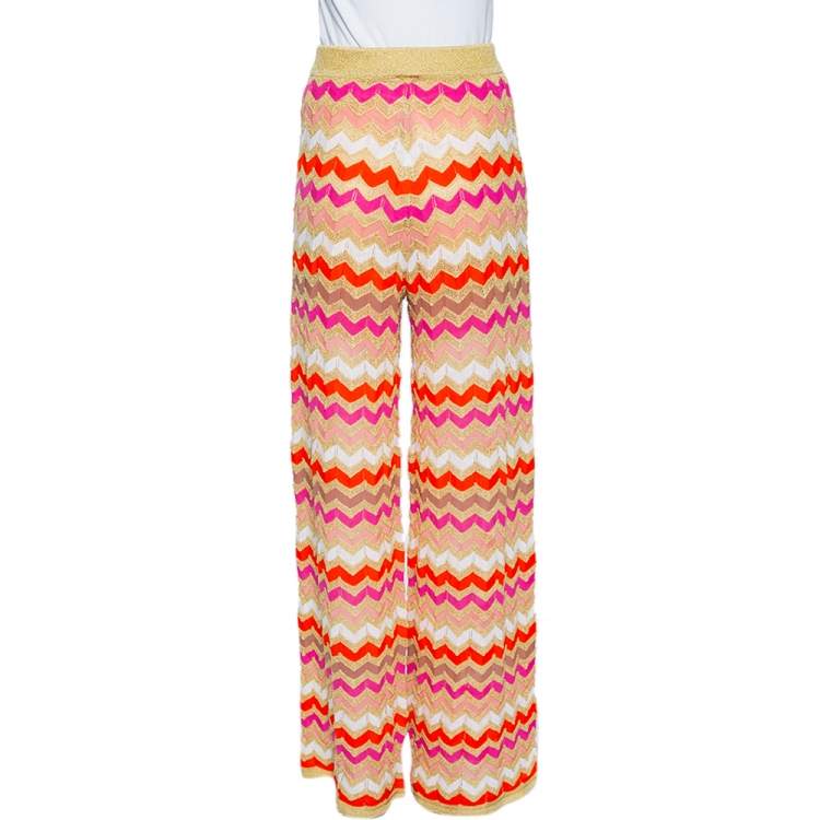 Pre Owned M Missoni Multicolor Lurex Knit Chevron Pattern Elasticized Waist Pants M