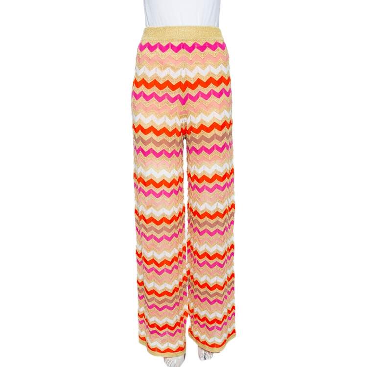 Pre Owned M Missoni Multicolor Lurex Knit Chevron Pattern Elasticized Waist Pants M