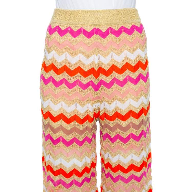 Pre Owned M Missoni Multicolor Lurex Knit Chevron Pattern Elasticized Waist Pants M