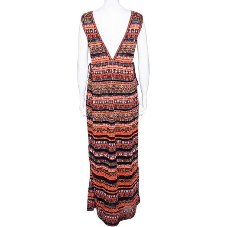 مملوكة مسبقًا M Missoni Multicolor Patterned Lurex Knit Sleeveless Maxi Dress L