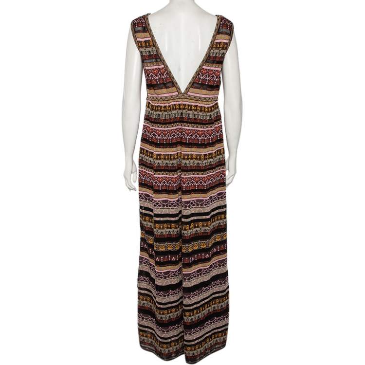 Pre Owned M Missoni Multicolor Patterned Lurex Knit Sleeveless Maxi Dress M