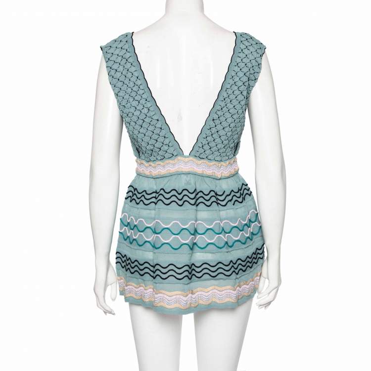 مملوكة مسبقًا M Missoni Blue Patterned Knit Sleeveless Top L