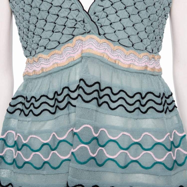 مملوكة مسبقًا M Missoni Blue Patterned Knit Sleeveless Top L