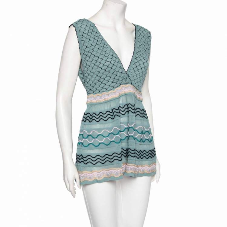 مملوكة مسبقًا M Missoni Blue Patterned Knit Sleeveless Top L