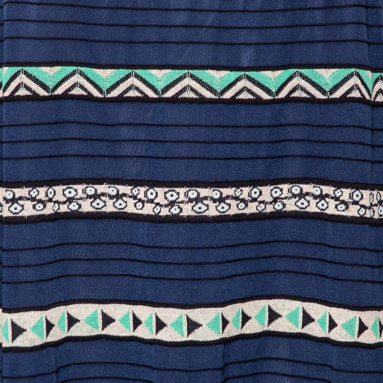 Pre Owned M Missoni Navy Blue Panel Patterned Knit Sleeveless Dress L