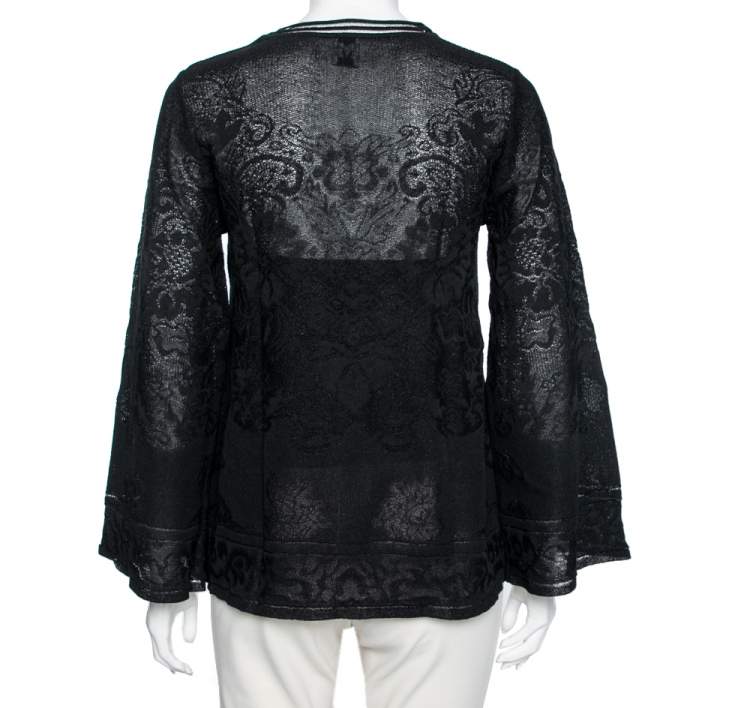 Pre Owned M Missoni Black Floral Knit Long Sleeve Top M
